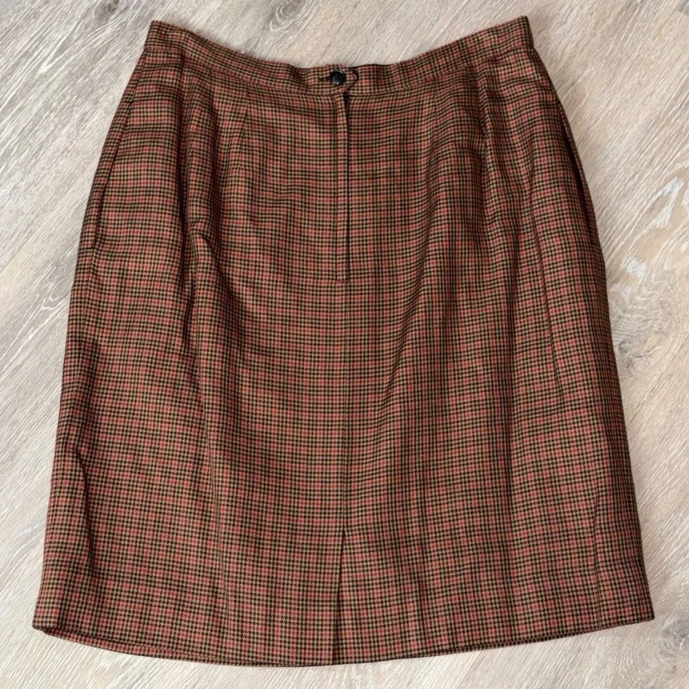 Le Suit Vintage Houndstooth Skirt Suit Set Brown Red Blazer 16 Skirt 12